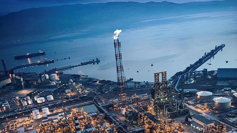 Refinery lit up at night